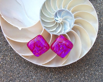 Red Purple Pink Dichroic Glass Stud Earrings