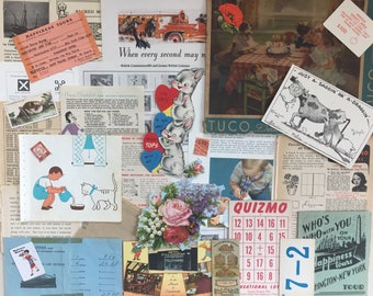 Vintage paper ephemera pack - Junk journal smash book 30 pieces - Advertising game cards puzzle magazine clippings Valentine cigarette card