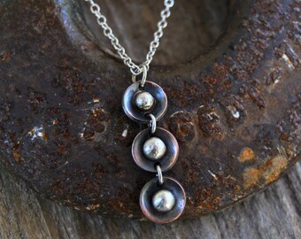 Mixed Metal Necklace, Petite Necklace, Rustic Copper, Copper Jewelry, Sterling Silver Jewelry