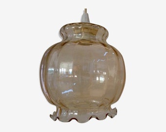 Retro ceiling light / Tulip amber glass ceiling light / lamp french 1970