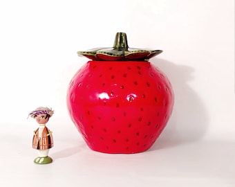 Bright Red Ceramic Strawberry Cookie Jar