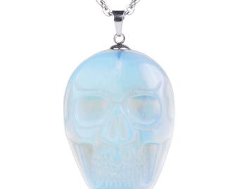 34-36mm Opalite carved skull pendant focal bead (pendant only)
