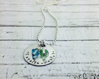 Personalized hand stamped mothers stainless steel necklace