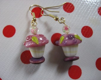 Pink and Purple Cupcake Earrings