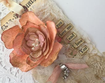 Rose Gift Tag, Shabby Tag, Mixed Media Art Tag, French Gift Tag