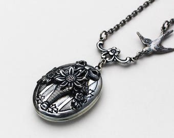 Flower Necklace Locket, Locket Pendant Photo Locket, Flower Locket Necklaces For Women, Silver Locket