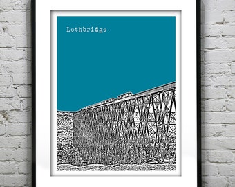 20% OFF Memorial Day Sale - Lethbridge Alberta Canada Poster Print City Skyline Art Print AB Version 2