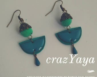 Leather and enamel earrings