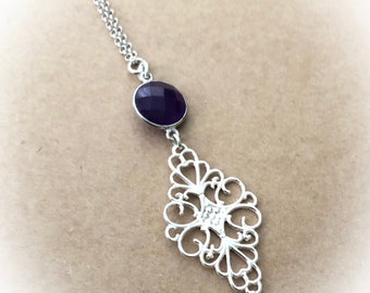 Purple Amethyst Necklace, Sterling Silver Amethyst Necklace, Purple Gemstone Necklace, Amethyst Necklace, February Birthstone Necklace,Women