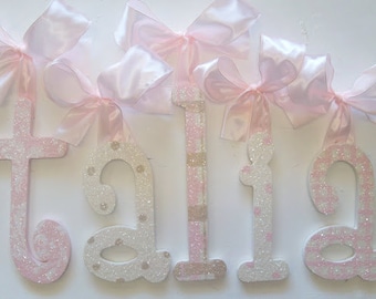 Custom Nursery Letters- Baby Girl Nursery Decor- GLITTERED Personalized Name- Wooden Hanging Letters - Nursery Wall Letters