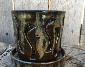 Small Brown Orchid Pot with SSSS Design