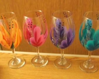 Wine glasses goblet Hand painted, Multi Colors...Stunners!