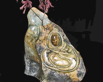 Sculpted upright vase of Steatite. 16" T by 15" W by 7" D