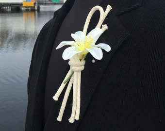 Overhand Knot Nautical Rope Boutonniere Tied with Braided Cotton Rope