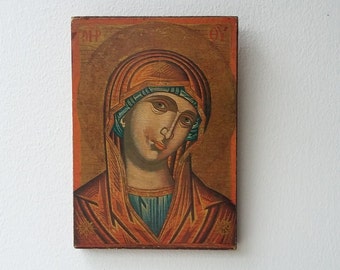 Vintage Orthadox Art Virgin Mary Religious Print Byzantine Icon