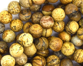 10mm picture jasper round beads 15.5" strand 36007
