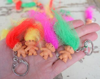 Vintage TROLLS Doll Keychains...collectible. troll. 1980s. 1990s. kitsch. retro. vintage toys. crazy. hippie troll. happy birthday. princess