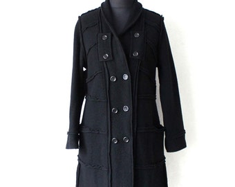 Black Boiled Double Breasted Coat Jacket Wool Coat Large Size