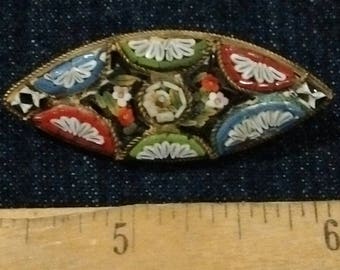 Vintage Italian Micro Mosaic Brooch Gold Tone