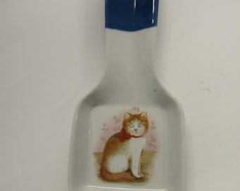 Vintage Otagriri Japanese Cat Spoon Rest Hand Painted