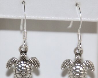 Silver Turtle Dangle Earrings