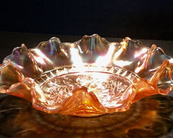 Antique Carnival Glass Ruffle Bowl