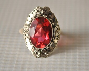 Sterling Silver Rubellite Tourmaline Ring Sz 7.25 #9826