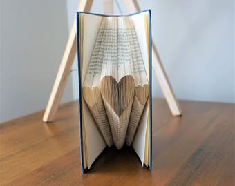 Folded book art '3 Hearts', love, anniversary, paper