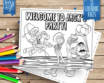 Toy Story personalized coloring pages, 3 printable coloring pages, Toy Story printables, Party coloring pages, COP004-A