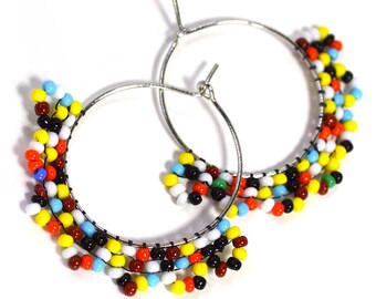 Colorful Beaded Hoop Earrings