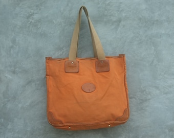 Vintage Tote canvas Tote bag tote canvas and Genuine leather made in Japanese canvas color Orange Handmade in japan Shoichi Watanabe