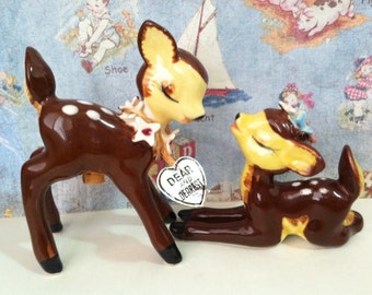 FREE SHIPPING Very Rare New Old Stock Kissing Fawn Deer Salt & Pepper Shakers Vintage Antique Napco Collectibles or Cake Toppers