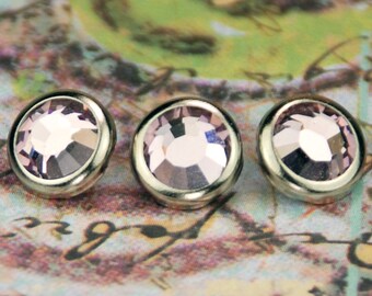 10 Light Amethyst Crystal Hair Snaps - Round Silver Rim Edition -- Made with Swarovski Crystal Element Rhinestones