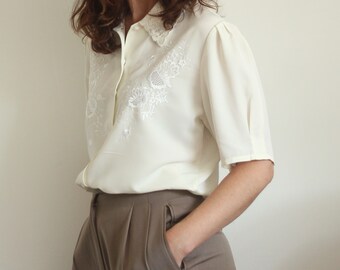 Cream Embroidered Blouse Size UK 12-14