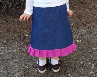 Denim skirt with pleated ruffle