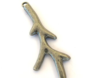 Antiqued Silver Metal Tree Branch Pendant 69mm x 25mm, 1084-01