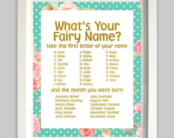 Fairy Party Sign // Fairy Name // Fairy Birthday // Fairy Birthday Sign // Fairy Party Game // Flower Sign // Tea Party Game // Fairy Party