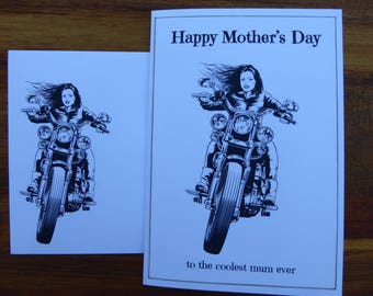MOTHER'S DAY Card - Happy Mother's Day, Mum, Biker Chick, Motorbike, Harley