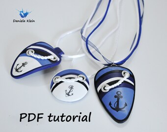 Polymer clay PDF tutorial "Navy pendant"