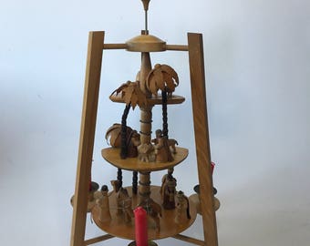 Vintage East German Erzgebirge Expertic Christmas Nativity Pyramid with Kathe Wohlfahrt New Candles