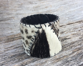 Leather Cuff Handmade with 3 Hair On Cowhides and Black Leather Size 7.25" to 8" by Stacy Leigh