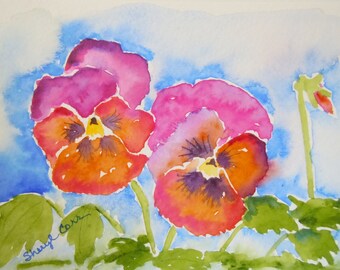 Bronze Pansies Watercolor Notecard