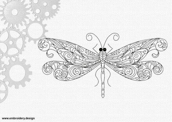 Art dragonfly embroidery design downloadable 3 sizes