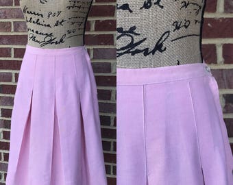 1960s 60s mod skirt - A line light pastel pink box pleated high waisted knee length skirt size xs
