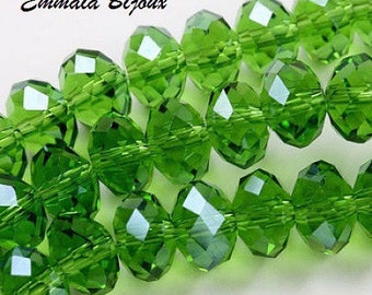 20 faceted green Crystal 8 x 6 mm