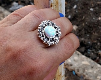 Opal ring, Opal Silver ring, Unique silver ring, Statement ring, Women's ring, white opal ring, Opal Jewelry, Israeli Jewelry, Gift