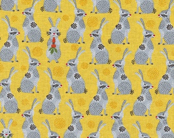 Charming Bunnies: Yellow & Gray - Japanese Import Fabric (By the Half Yard)