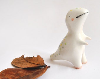 Tyrannosaurus Rex Figure, T Rex Figurine; Ceramic Dinosaur, with Yellow and Green Polka Dots; Jurassic Clay Collection. Ready To Ship