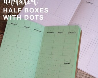 VERTICAL WEEKLY Half Boxes Traveler's Notebook Insert - Choice of 22 colors and 8 sizes
