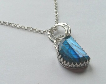 Sterling silver handmade labradorite necklace, hallmarked in Edinburgh.
